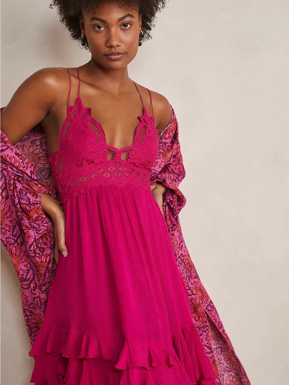 Free People Pink Smocked Dress Adella Slip Size XS
